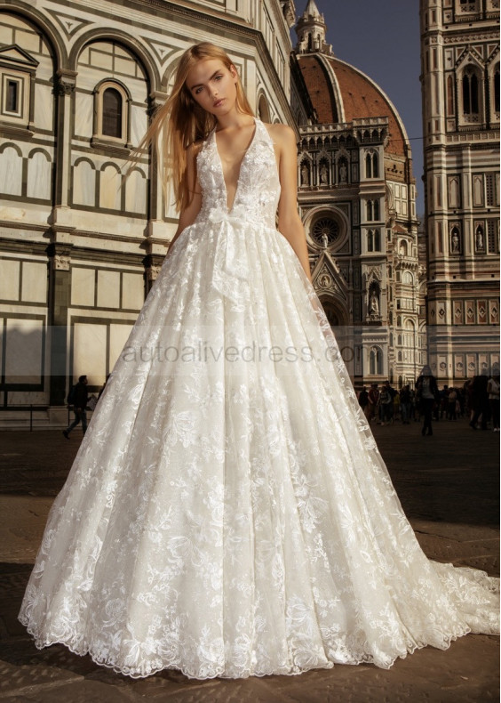 Halter Ivory Lace Low Back Wedding Dress Halter Ivory Lace Low Back Wedding Dress